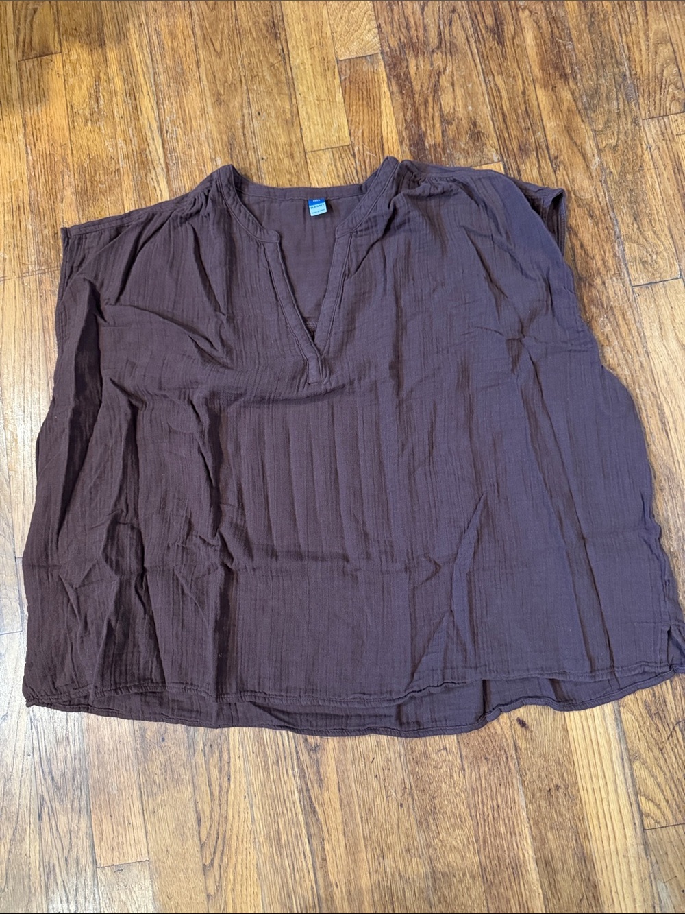 Old Navy Women's Brown Linen Split-Neck Blouse